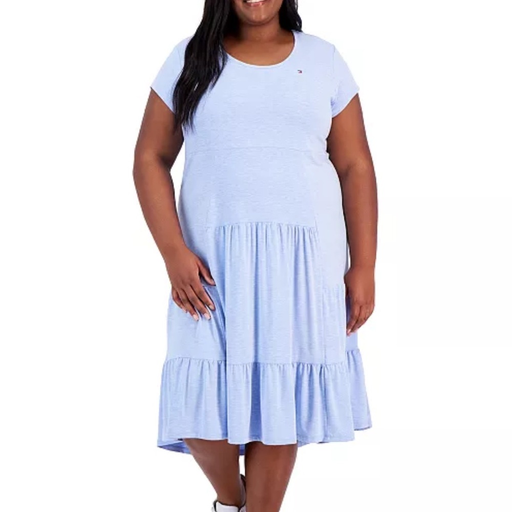 Tommy Hilfiger Plus Size Solid Crewneck Tiered Midi Dress 1x NWT